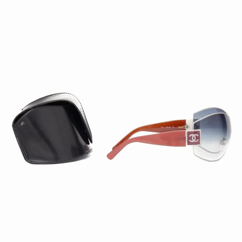 CHANEL Y2K 4114 CC Logo Shield Sunglasses Coral Red Silver Gradient Lens